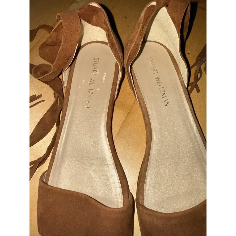 STUART WEITZMAN Brown Suede Corbata Ankle Wrap Sandal Flat 11